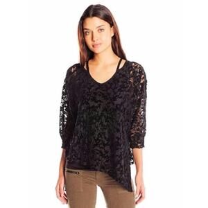 Democracy Black Velvet Burnout Top Whimsigoth Dolman Sleeve Oversized Women’s